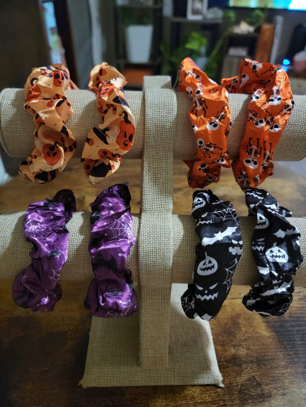 8pcs Halloween Satin Silk Scrunchie Hair Tie Bundle Set